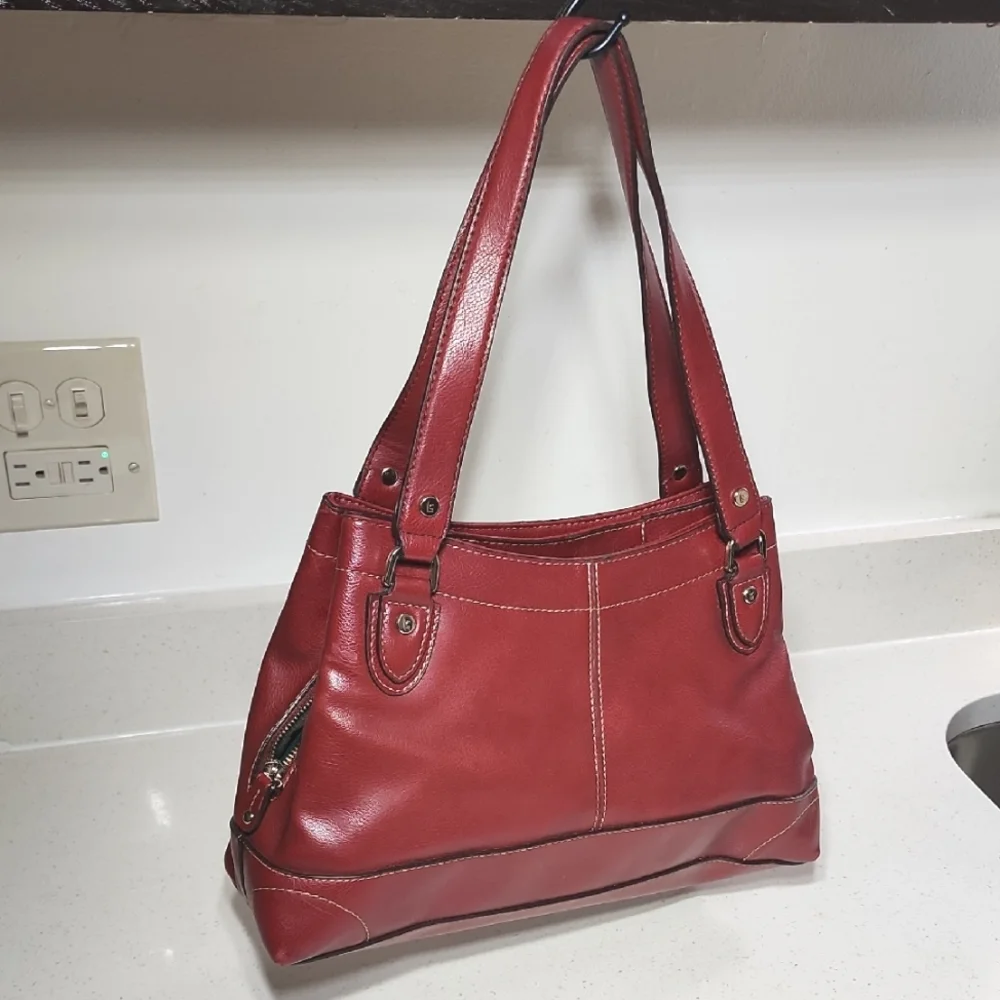 Vintage Leather Liz Claiborne Habdbag, Purse. Red Leather Tote Bag - Picture 1 of 14